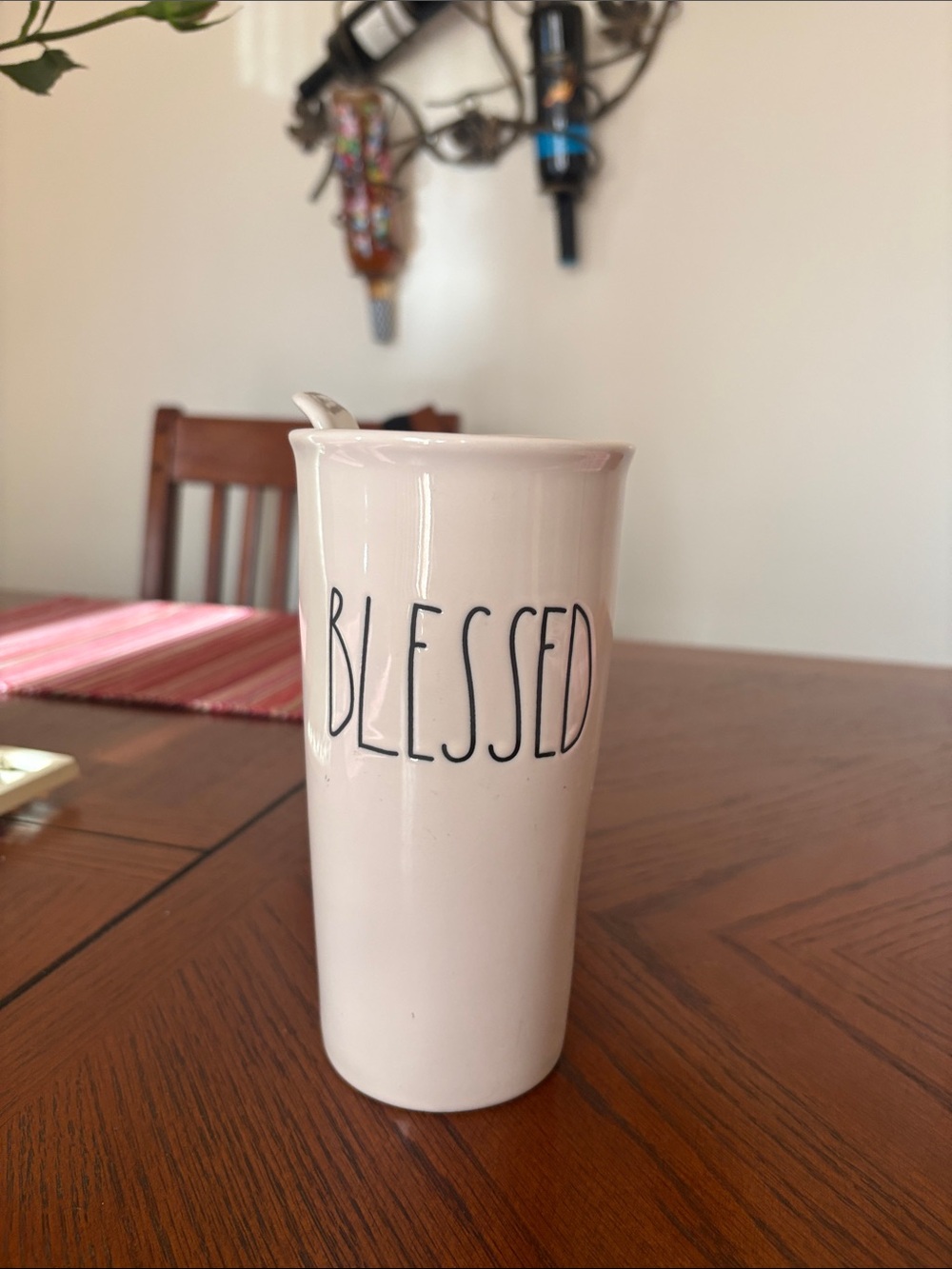 Rae Dunn ‘Blessed' Cream/Black Ceramic Tumbler